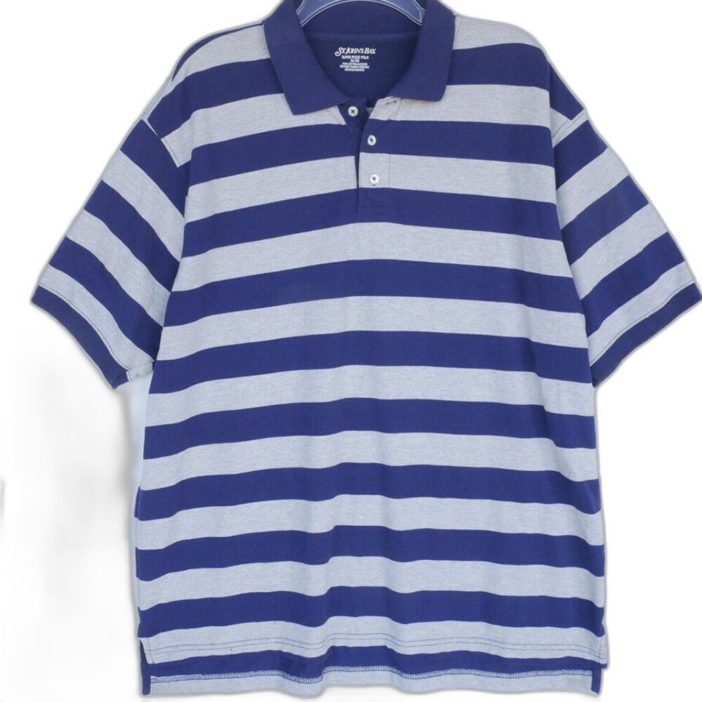 St Johns Bay Men's XL Navy Blue / Gray Polo Striped Shirt